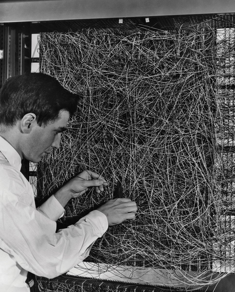 Photograph of a perceptron from 1960, an electronic probabilistic model for brain information processing.
